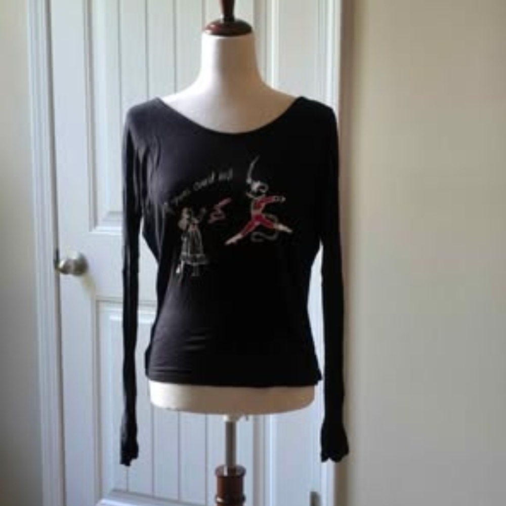 Motionwear Black Long Sleeve Top with Graphic